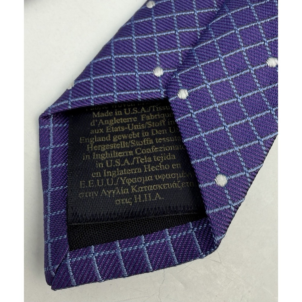 BROOKS BROTHERS Purple w/ Blue Grid Pattern and White Dots 100 % Silk Necktie - Picture 7 of 7